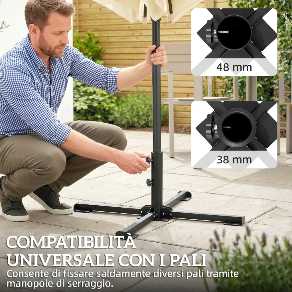 Base per Ombrellone Palo Ø38-48 mm Pieghevole a Croce in Metallo Grigio Scuro