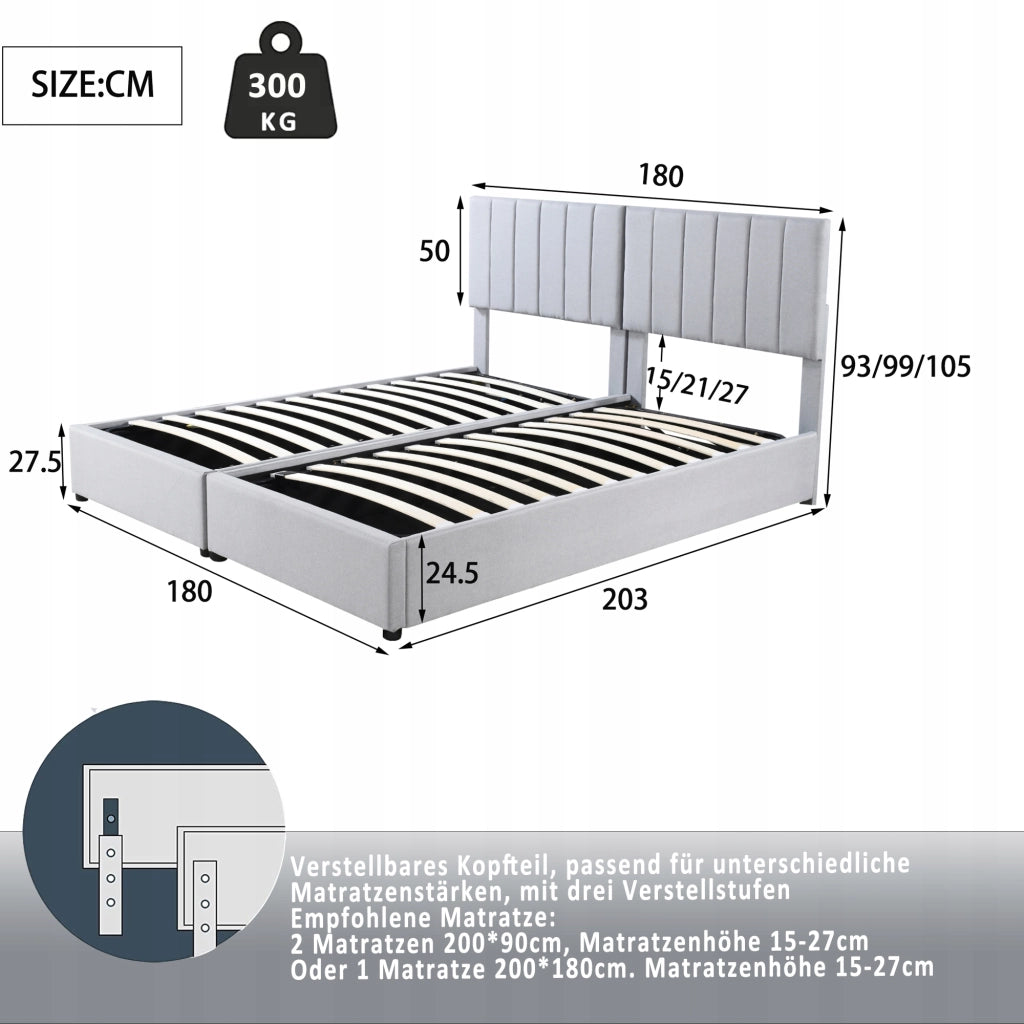 Letto imbottito idraulico - Xylo - 180x200 - Grigio