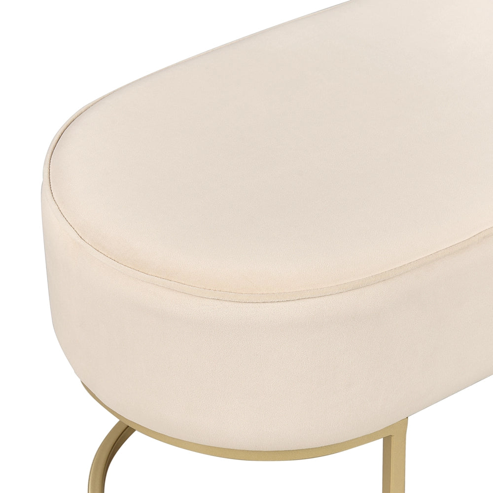 Panca imbottita beige chiaro con gambe in metallo dorato glamour soggiorno camera da letto