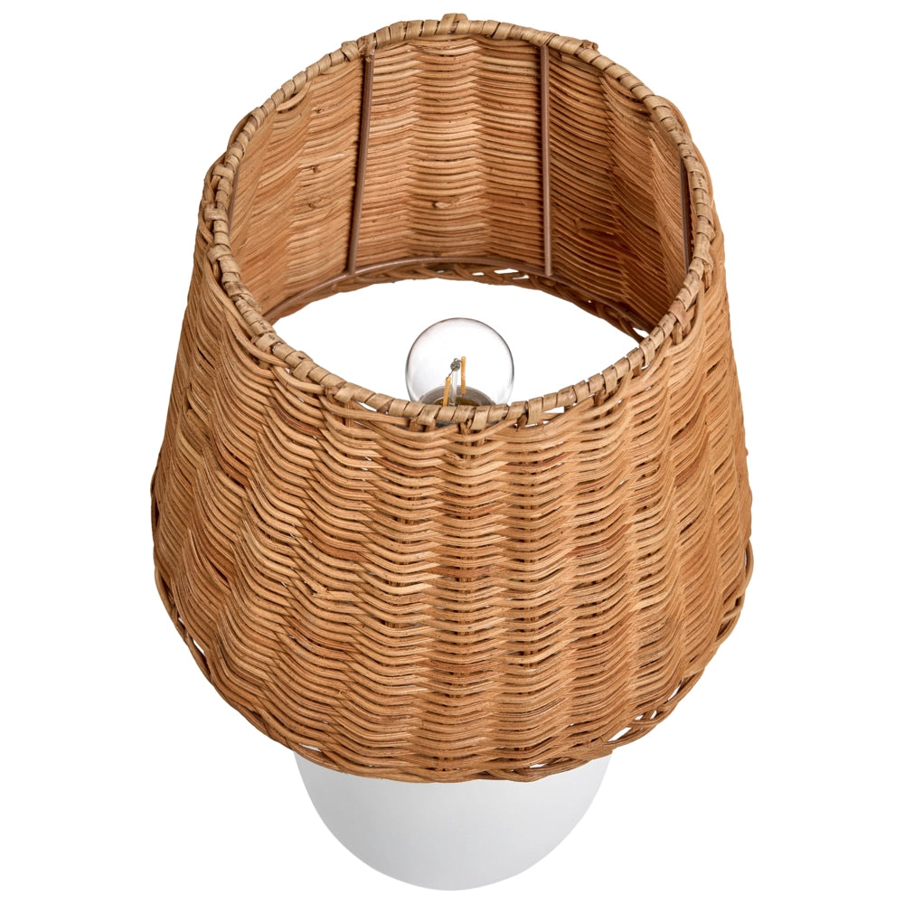 Lampada da tavolo con base in ceramica bianca e paralume in rattan Lampada da comodino per il salotto del corridoio
