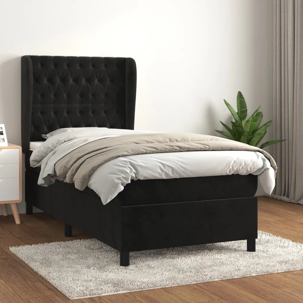 Giroletto a Molle con Materasso Nero 90x200 cm in Velluto 3129371