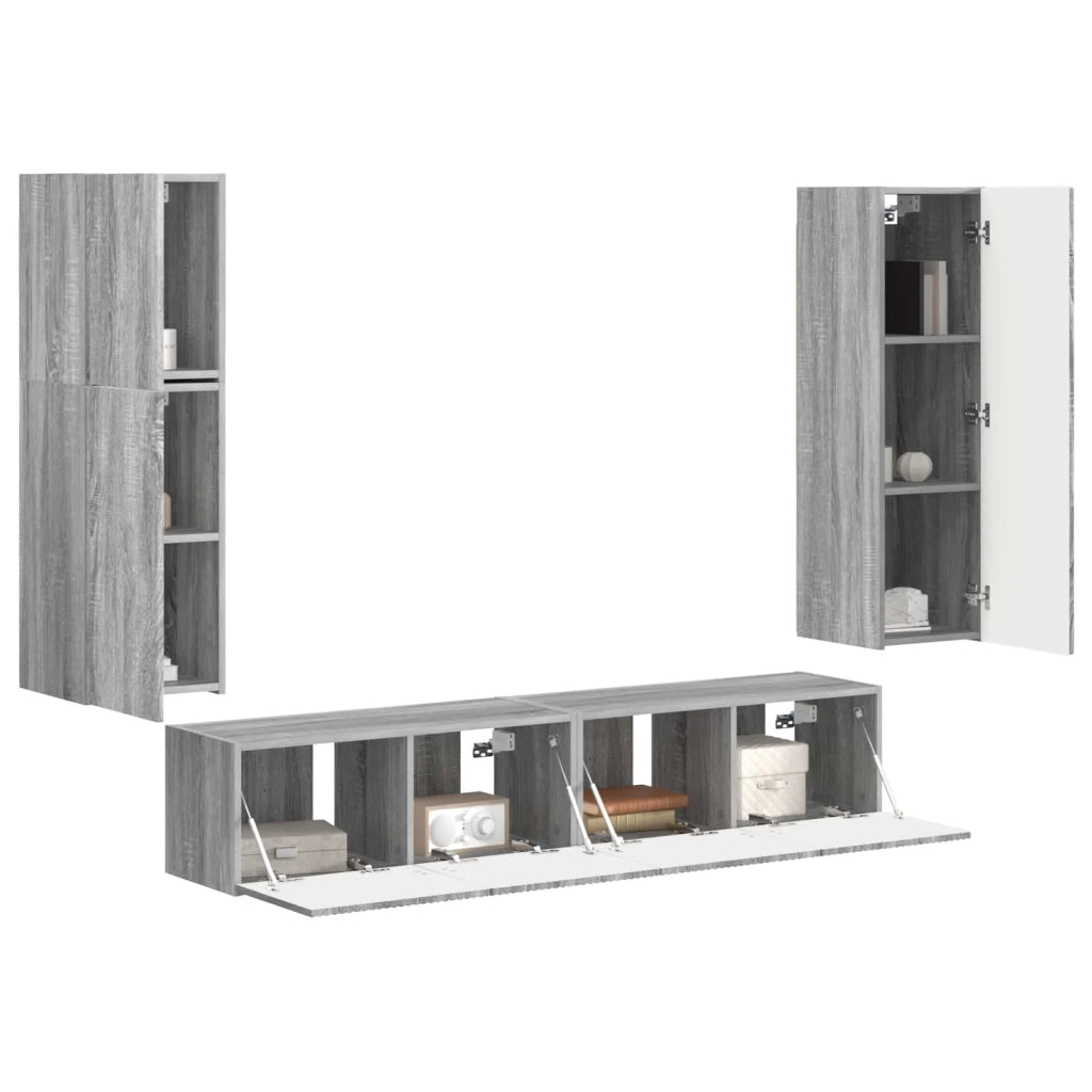 Set mobile TV 4 pz-Credenza per TV Grigio Sonoma Legno multistrato 463879
