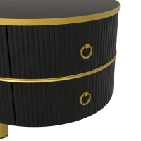 Tavolino 2-in-1 in MDF con Piano Lucido e Piano in Vetro Temperato Marrone, Combinazione Tavolino Soggiorno con 2 Cassetti, Nero