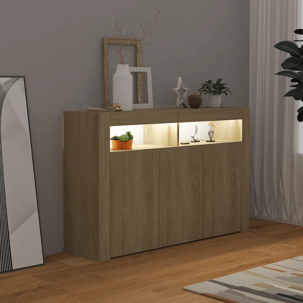 Credenza | Madia | Buffet da pranzo | Armadio da pranzo con Luci LED Rovere Sonoma 115,5x30x75 cm