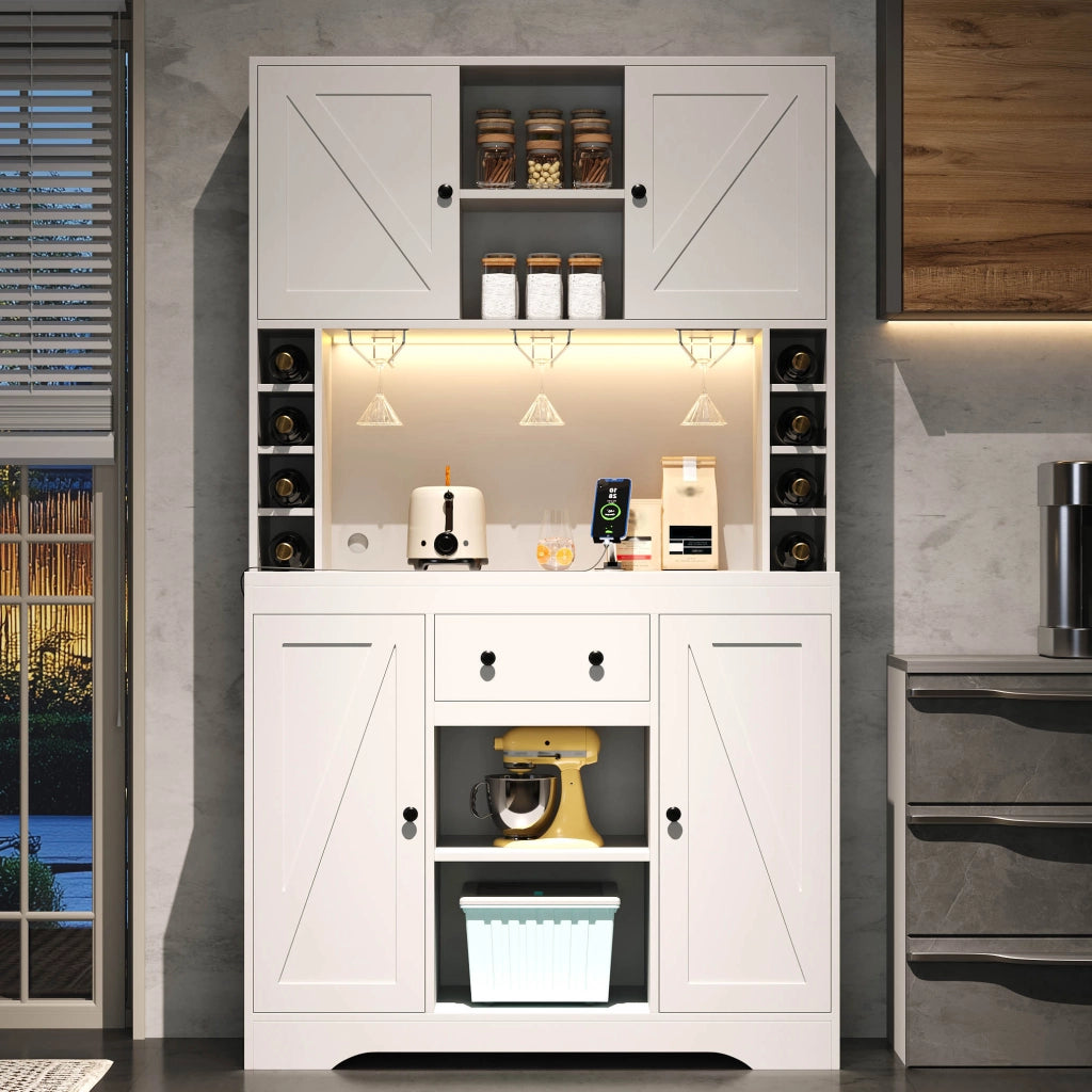 Credenza da cucina con ripiani regolabili; LED e prese integrate - in MDF - 105×40×180 cm - bianco