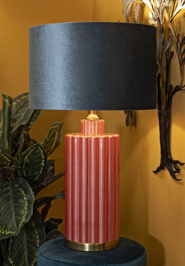 Lampada da Tavolo Helene Tower Ø40x70 cm in Vetro e Ferro e Tessuto Rosso e Blu