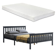 Letto Matrimoniale in Legno di Pino con Materasso Ipoallergenico 160 x 200 cm Letto con Testiera e Pediera Alte - Grigio Scuro