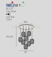SOSPENSIONE BIANCO 8 LUCI TONDA VETRI VERDE 1181BI-S8 T-VE