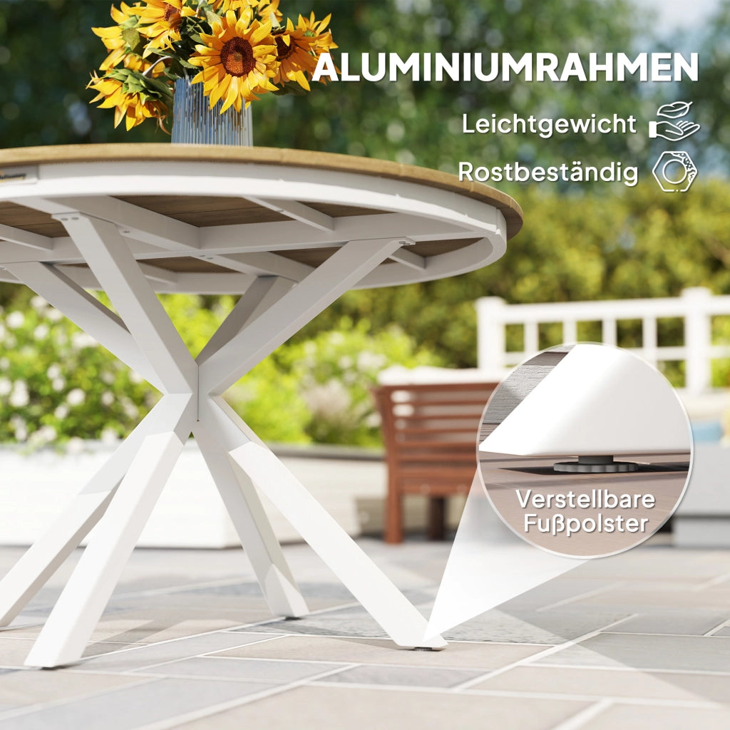Tavolino da giardino ¨C Zephmum ¨C ?118cm, alluminio, design a doghe, teak