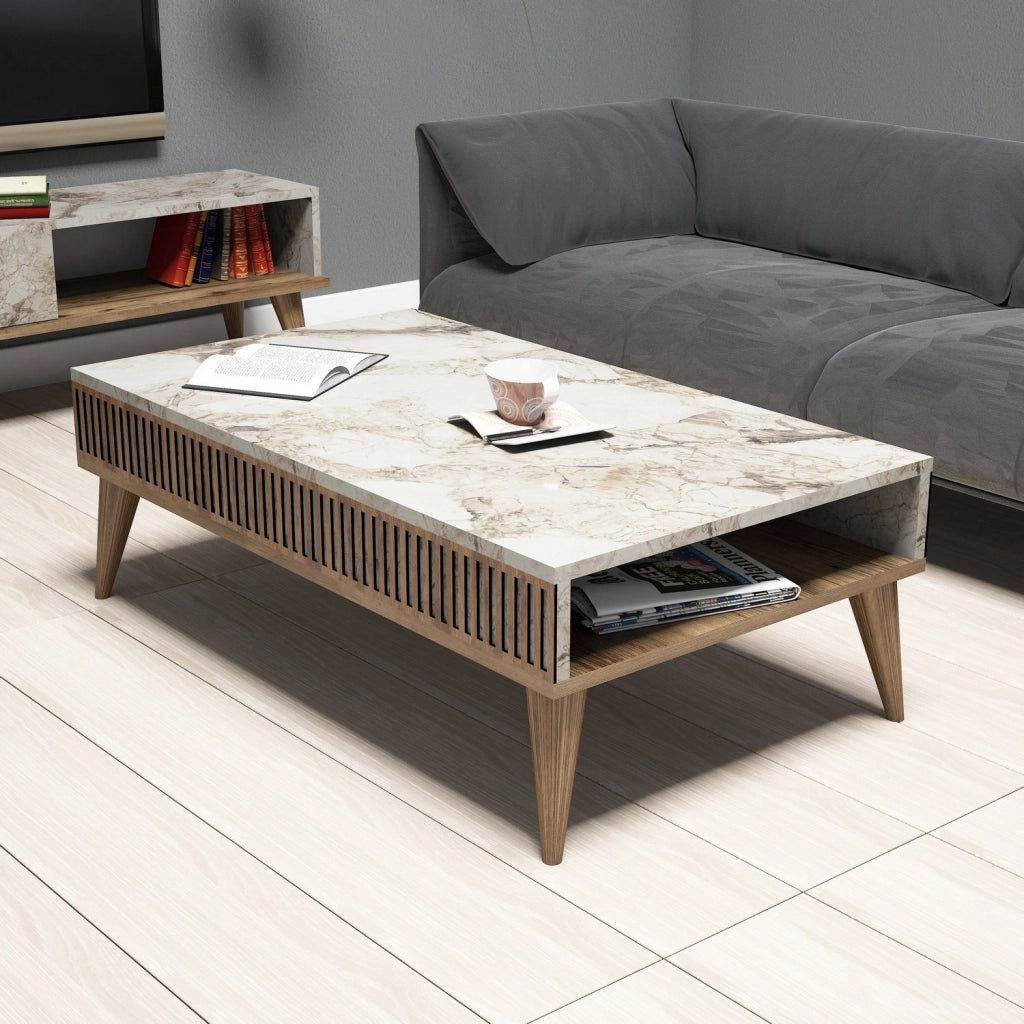 Tavolino da caffè in legno "Milano" - 105 x 60 x 34 cm - Noce Bianco