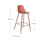 E-STYLO Sgabello da cucina in polipropilene ruggine e gambe in metallo ruggine con poggiapiedi, 47.5cm X 47cm H. 91.5cm.