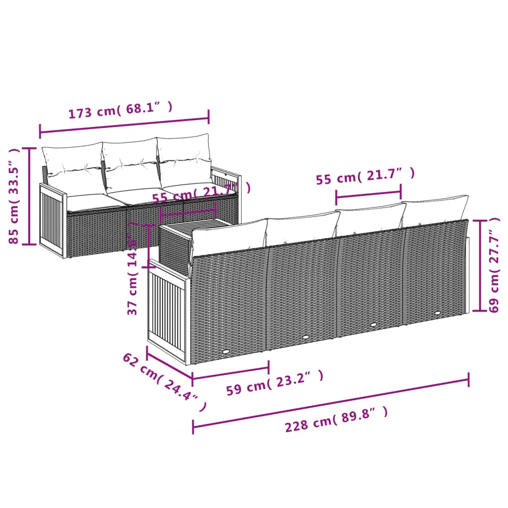 Set Divano da Giardino 8 pz con Cuscini Grigio in Polyrattancod mxl 88156