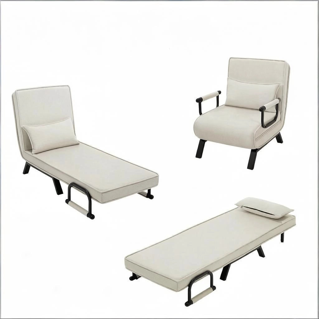 POLTRONA 3 in 1 pieghevole 65x78x75 cm Beige in lino e metallo