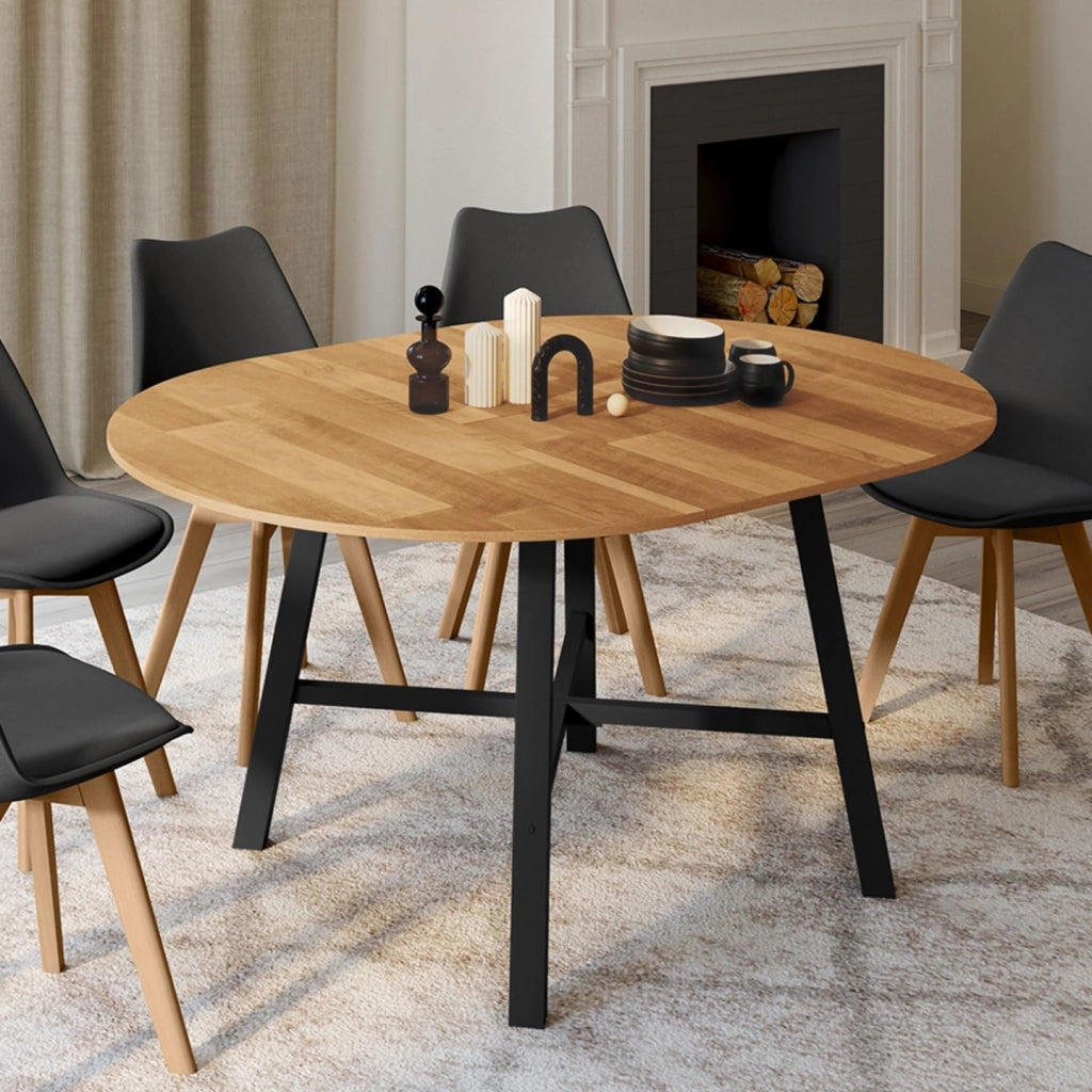 Tavolo da pranzo rotondo allungabile MADELEINE 4-6 persone in legno e metallo nero 110-150 cm