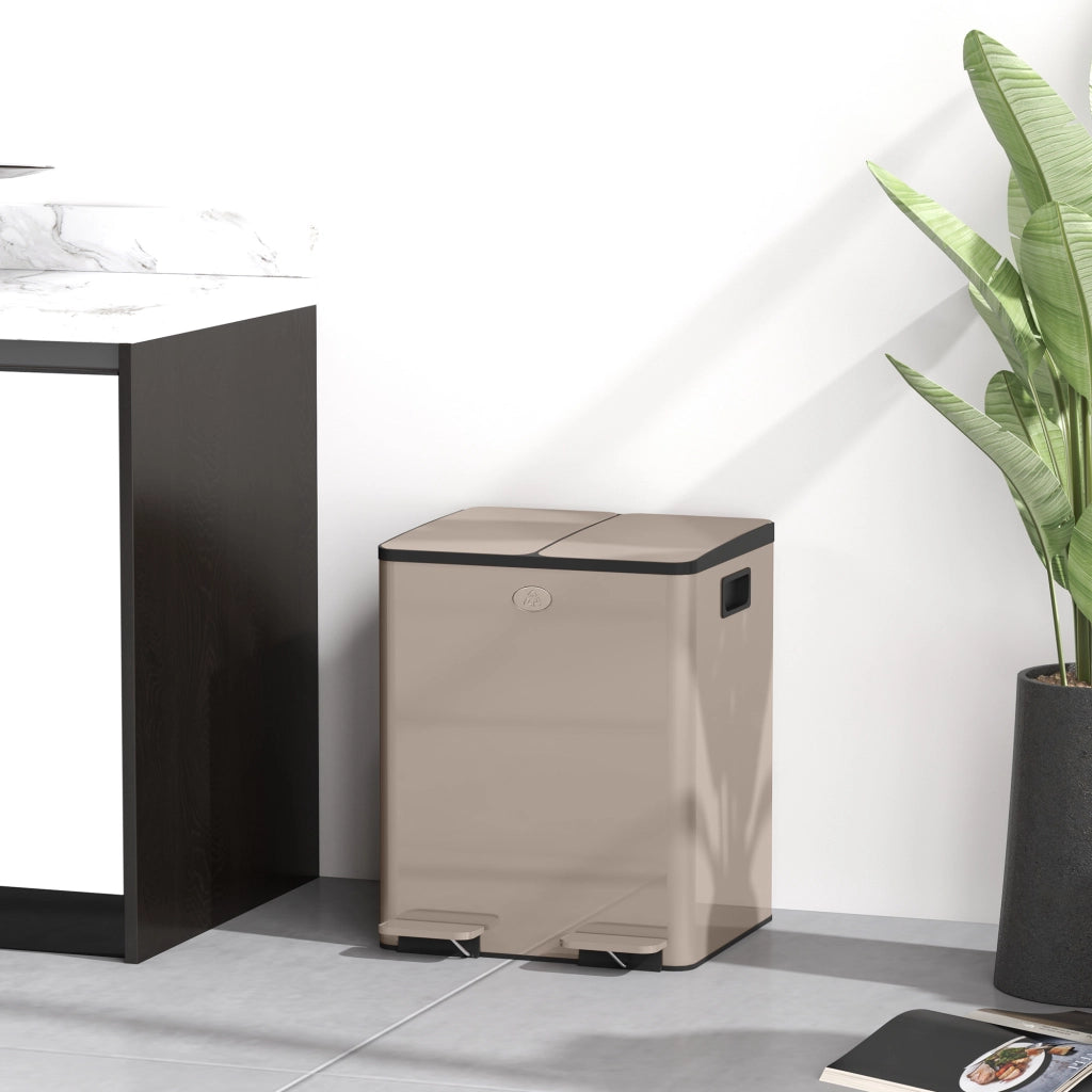 Bidone della spazzatura 2 scomparti 2x20L ¨C zephmum ¨C inox dorato 45.8x36x51.6cm