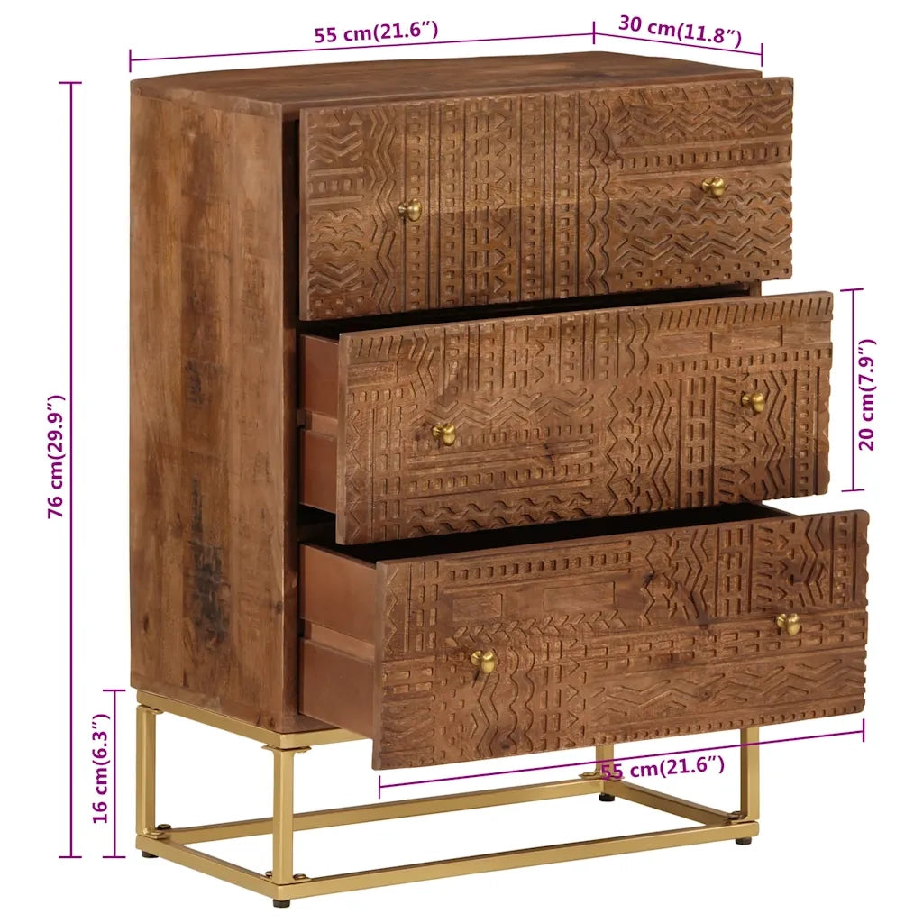 Cassettiera 55x30x76 cm in Legno Massello di Mango e Ferro 371995