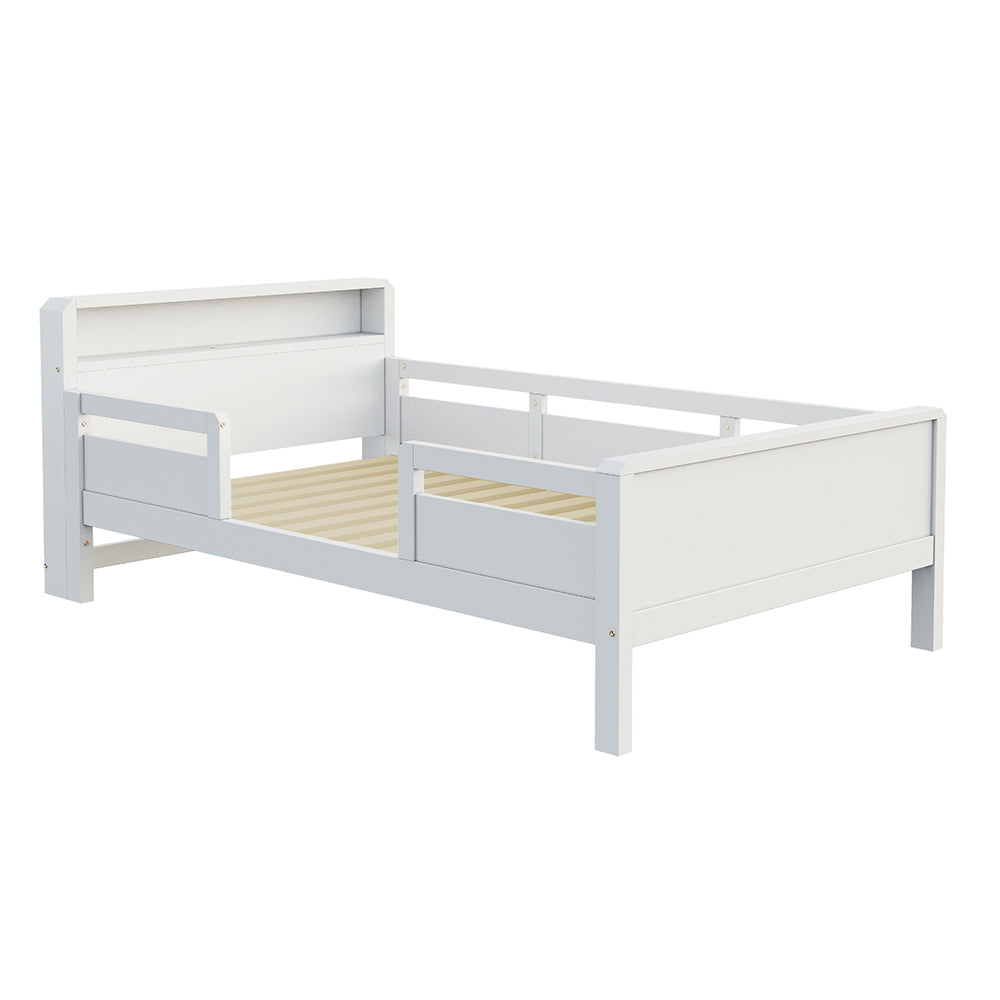 Letto bambino-Xylo-90x200 cm-USB-C, LED, testiera contenitore, bianco