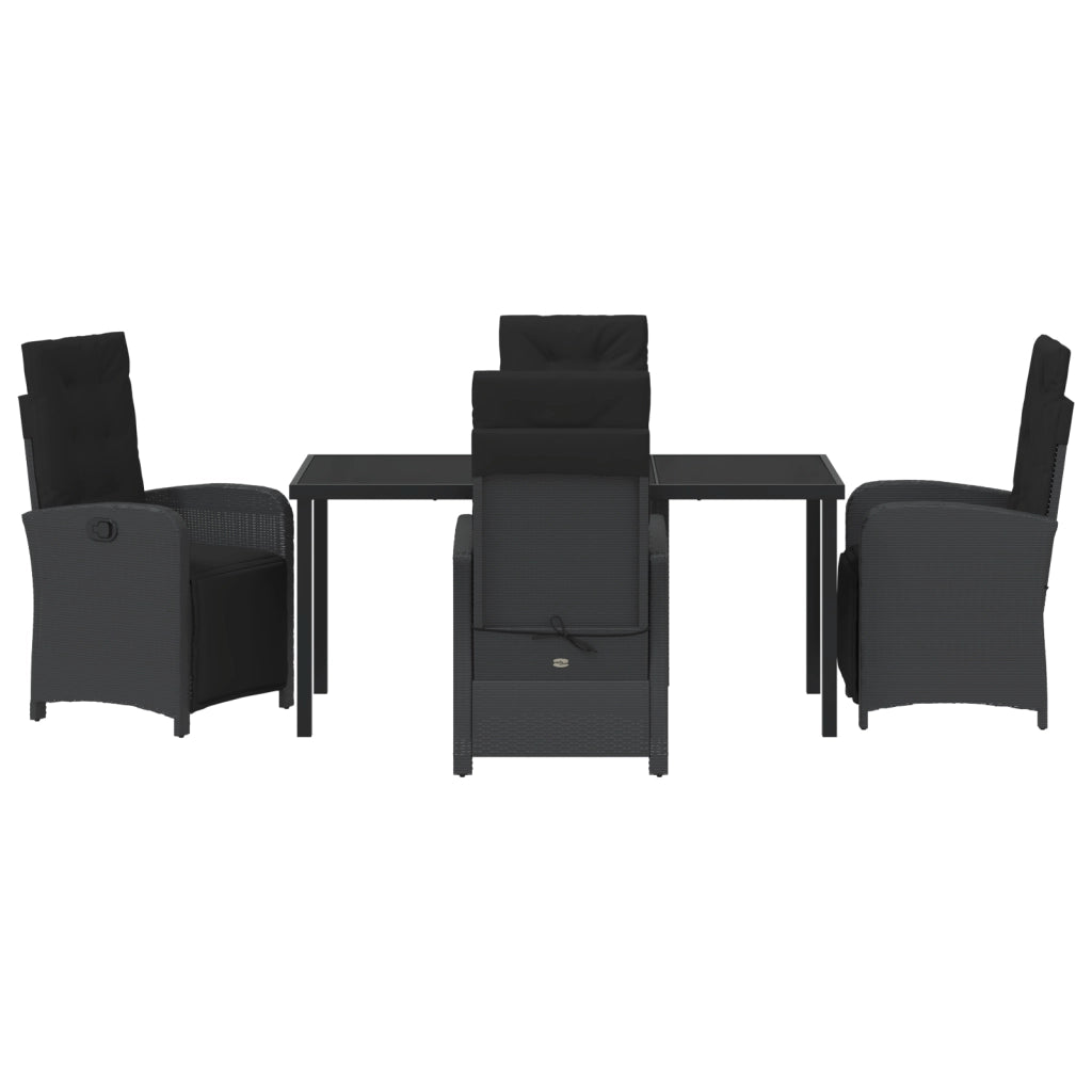 Set da Pranzo da Giardino  5 Pezzi con Cuscini Rattan Nero