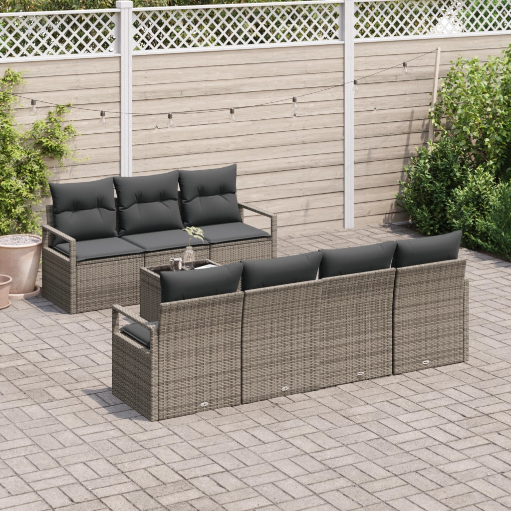 Set Divano da Giardino 8 Pezzi con Cuscini Grigi - Polirattan