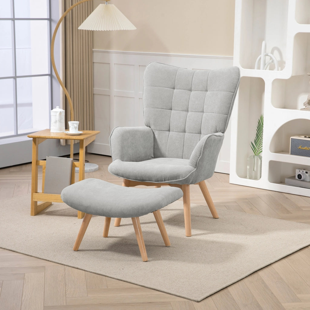 Poltrona Relax con Poggiapiedi in Tessuto Grigio ¨C Zephmum ¨C Legno