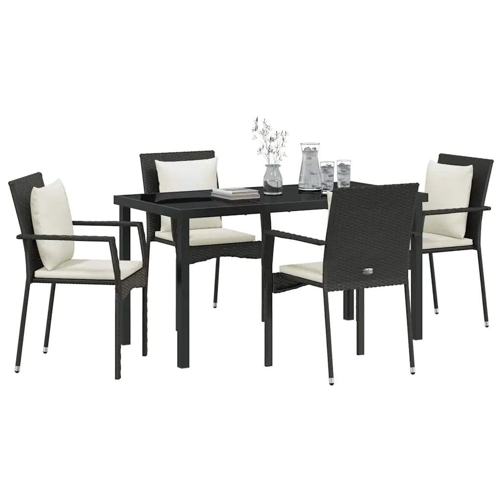 Set da Pranzo per Giardino con cuscino 5 pcs Nero polyrattan