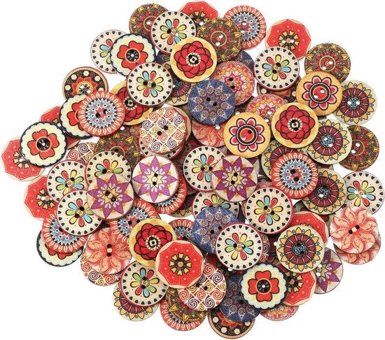 Punti lignei colorati 20 mm - 100 pezzi, punti rotondi per cucire, ricamare e decorazioni