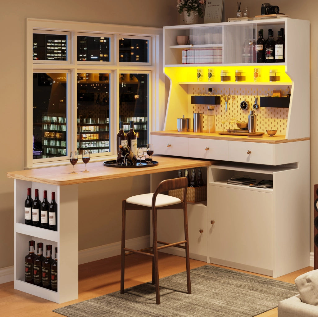Mobile da cucina con piano estraibile LED; 137x45x178 cm; MDF; bianco