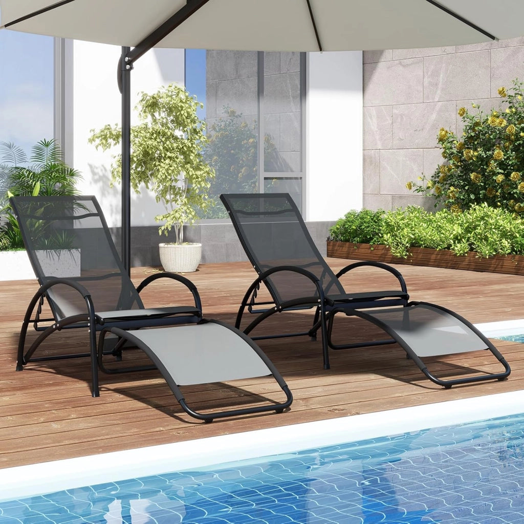 Sedia a Dondolo 2 in 1 da Giardino, Lettino Prendisole Convertibile con Schienale Regolabile a 4 Posizioni, Braccioli Curvi e Telaio in Alluminio, per Patio e Piscina, Portata 150 kg (Grigio)
