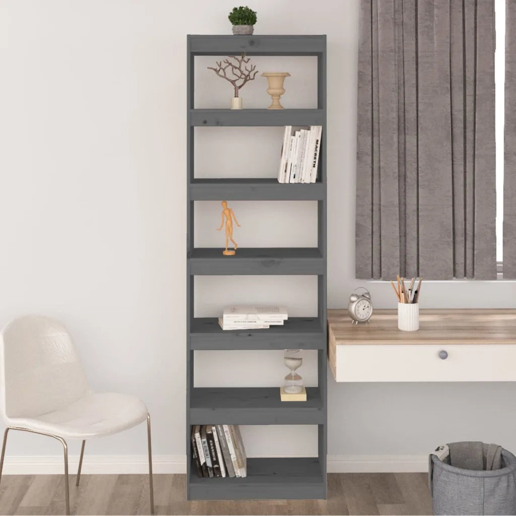 Libreria/Divisorio Grigio 60x30x199,5 cm Legno Massello di Pino