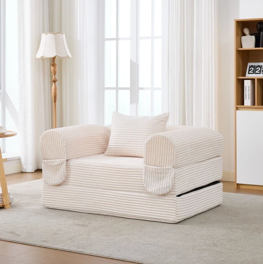 Poltrona letto singola trasformabile in velluto a coste beige