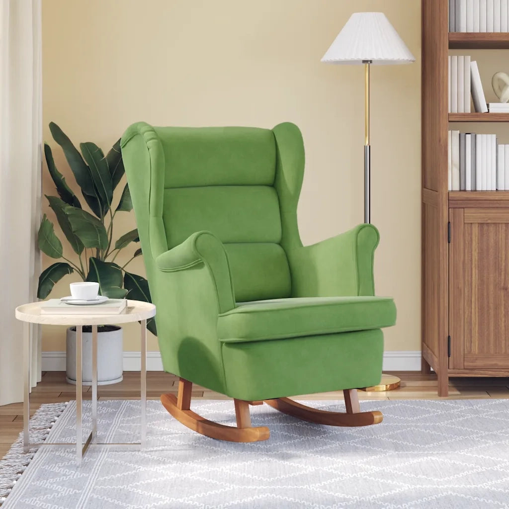 Sedia a dondolo con schienale alto in velluto verde chiaro