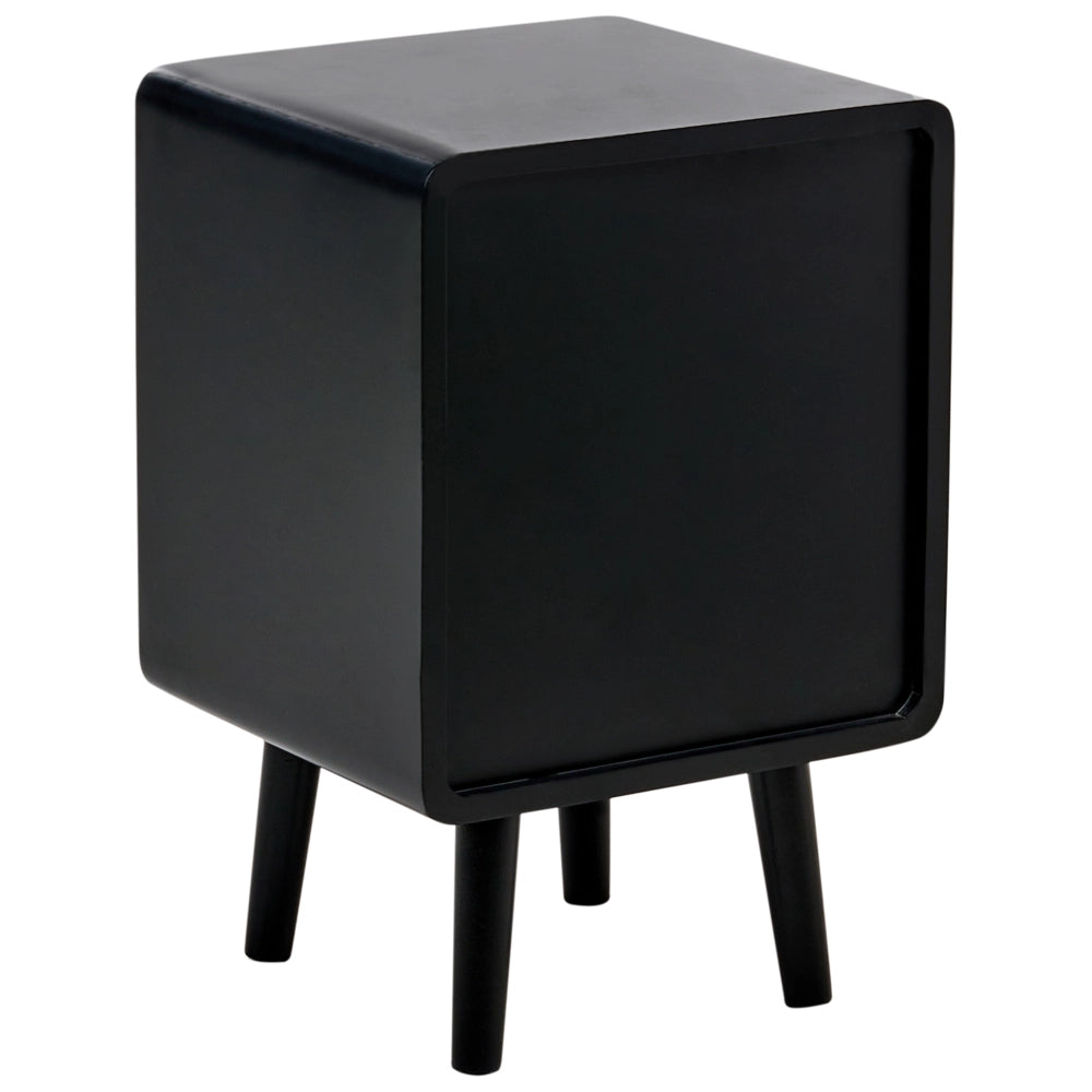 Comodino in rattan sintetico nero con fronte MDF impiallacciato stile boho soggiorno camera da letto