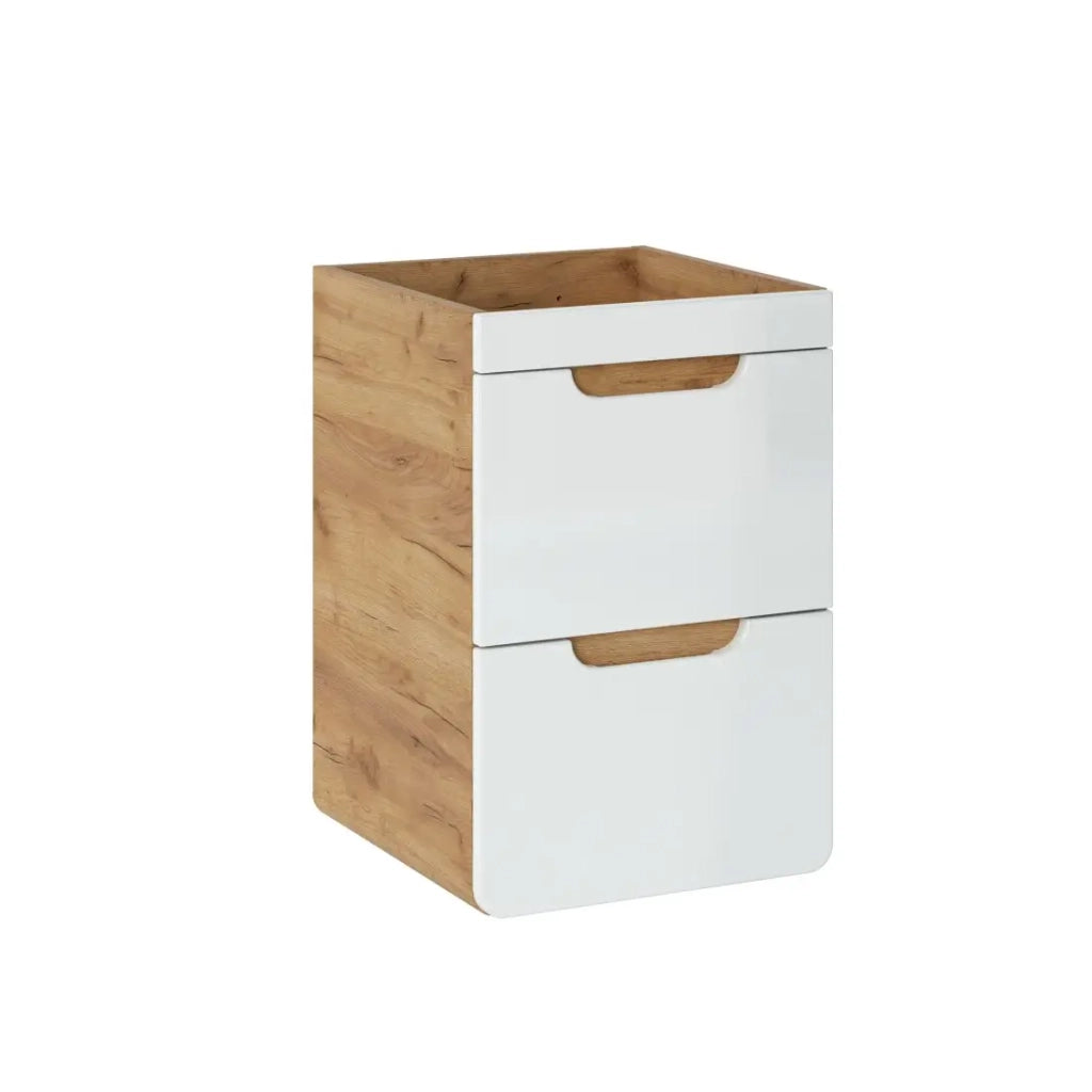 Mobile sottolavabo ERBANO – Rovere chiaro e bianco lucido – 40x59 cm – 2 cassetti – Da appendere