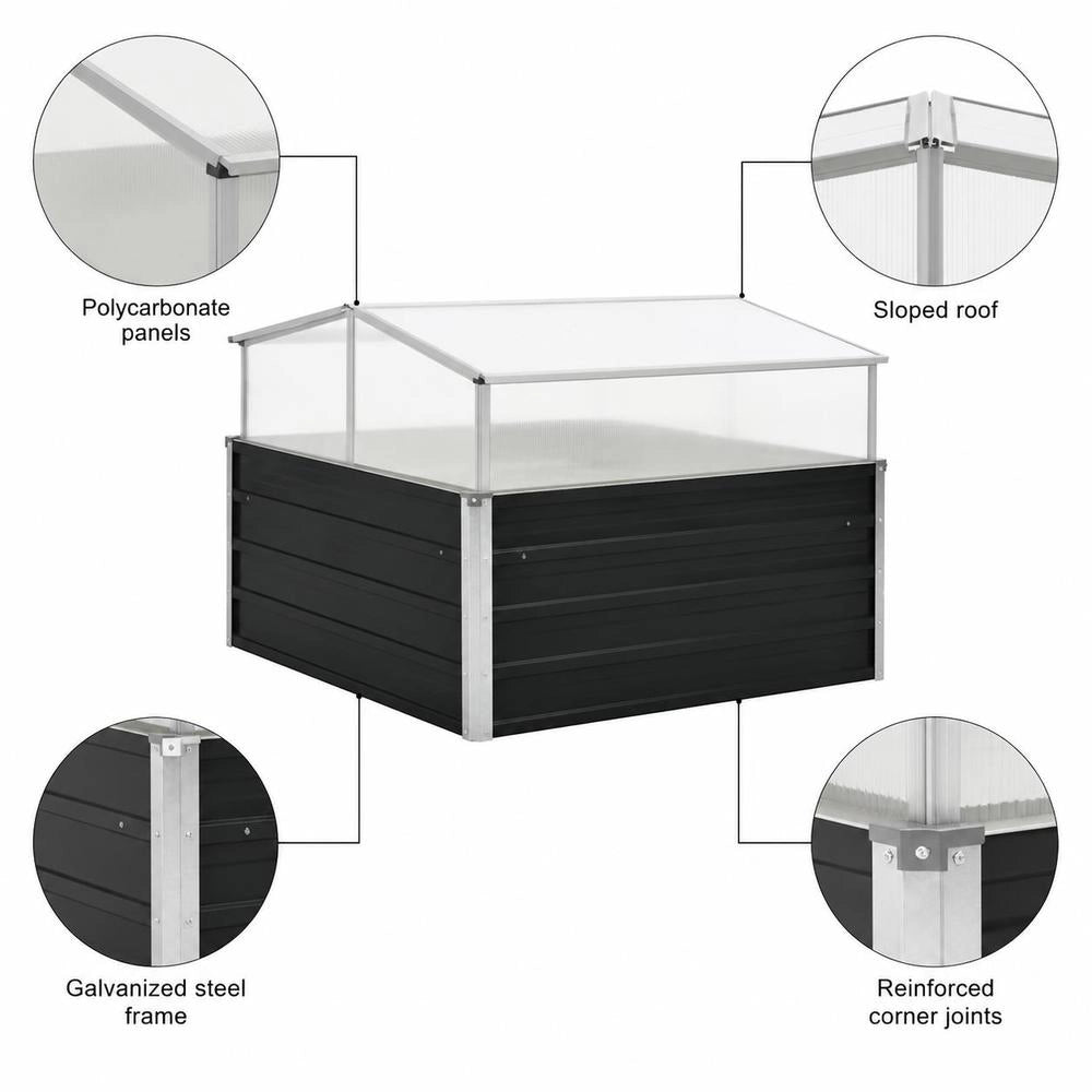 Greenhouse Anthracite 100x100x77 Cm Galvanized Steel