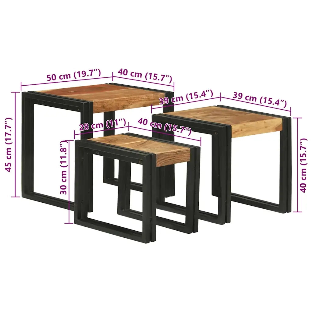 Tavolo Nesting 3 pcs Legno massello di acacia e metallo 4104728