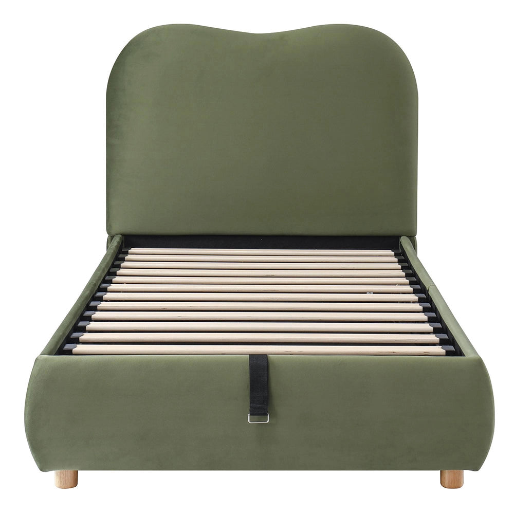 Letto imbottito-Xylo-90x200cm idraulico spazio ripiano velluto verde
