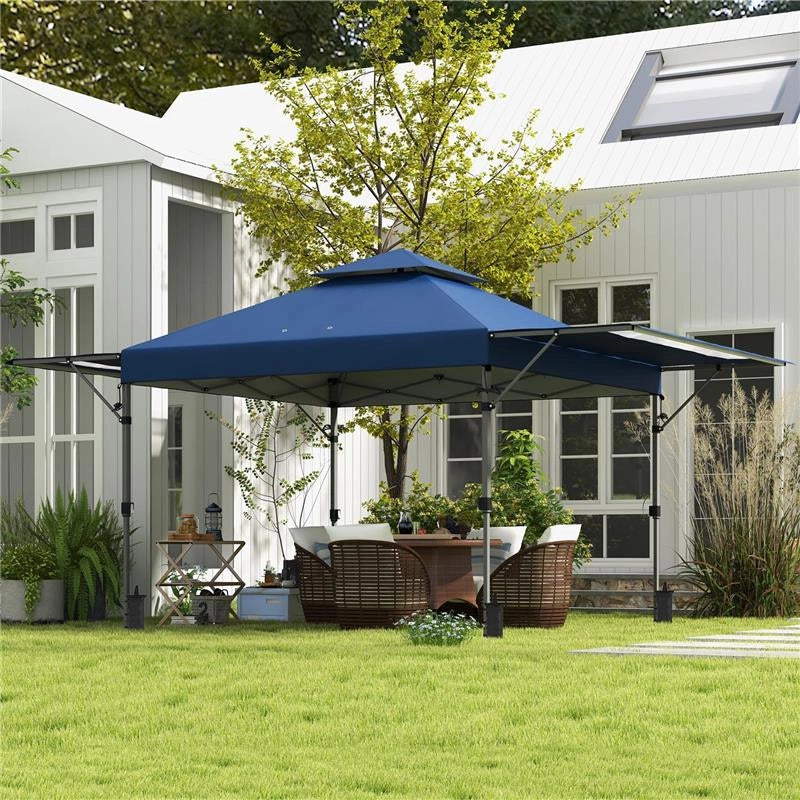 GAZEBO PIEGHEVOLE 5X3M CON PARETI ESTENSIBILI, ALTEZZA REGOLABILE E BORSA CON RUOTE, BLU