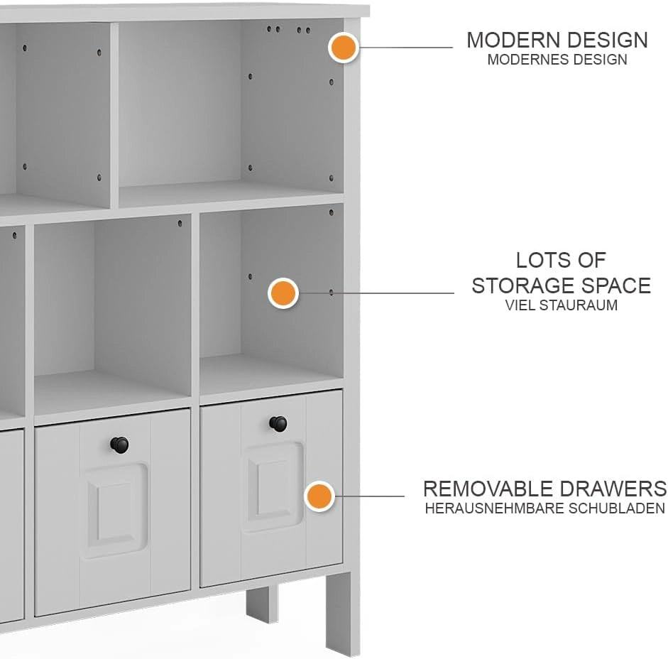 Libreria bambini Ajaton, Bianco, 103.6 x 113.4 cm, combinabile per riporre giocattoli e libri