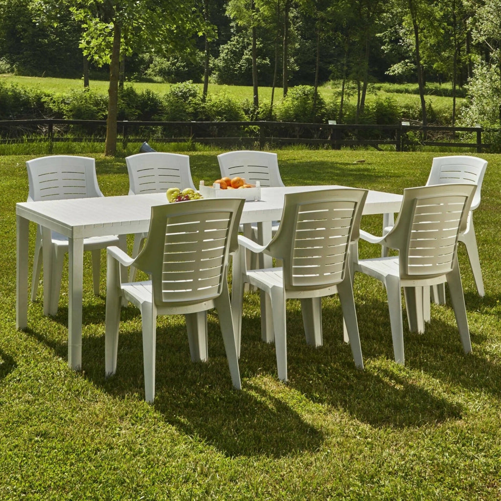 Tavolo da esterno rettangolare allungabile da pranzo Dmica, Tavolo da giardino estensibile, 100% Made in Italy, Cm 150x90h72, Bianco