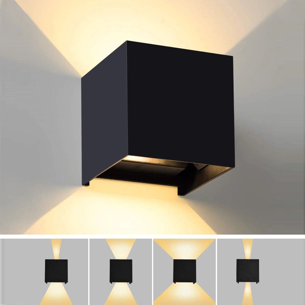 12W Applique LED parete muro impermeabile doppio fascio luce regolabile IP65 giardino facciate 230V NERO 6000K