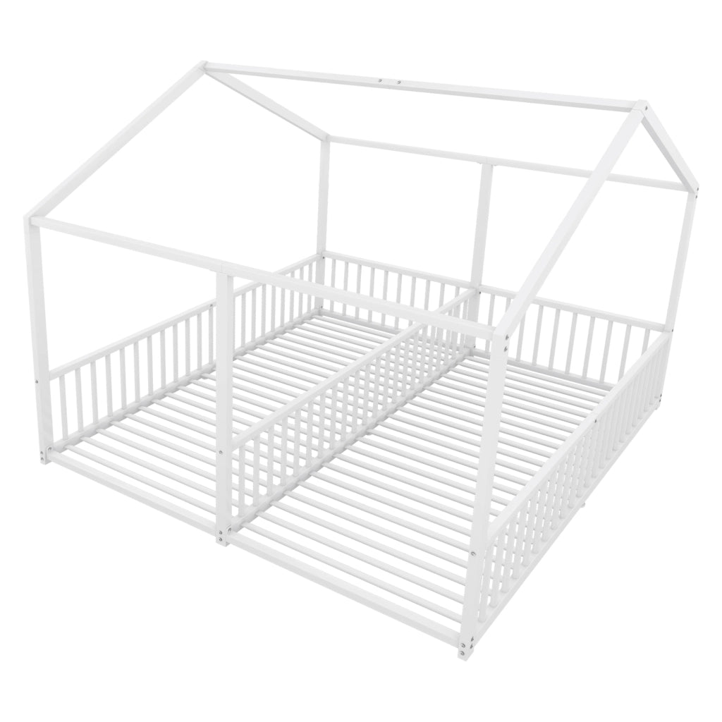 Letto a castello bianco in metallo con parapetto e scala 90x200 cm