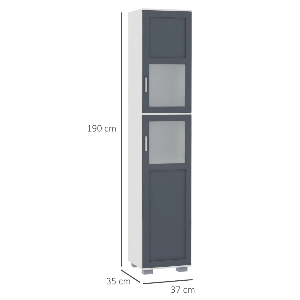Armadio Bagno Alto con 2 Ante Vetro e Ripiani Regolabili ¨C Zephmum ¨C Bianco Grigio 37x35x190 cm