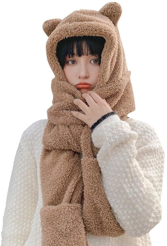 Cappuccio 3-in-1 - Doppia Capote - Con Piume - Netturiera - Piumino Spesso e Caldo - Foderato con Fleece di Corallo - Adatto per Adulti e Adolescenti