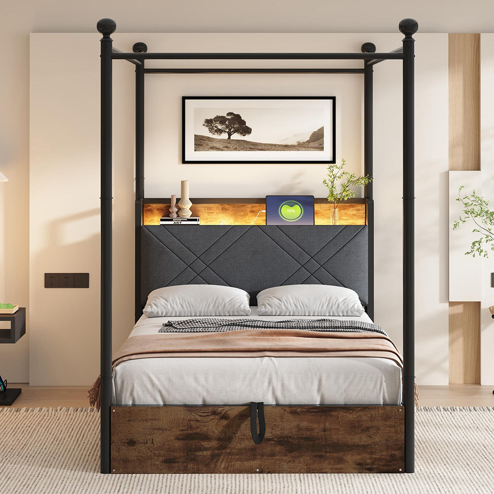 Letto ferro 90x190cm?- Xylo - idraulico LED USB baldaquin nero