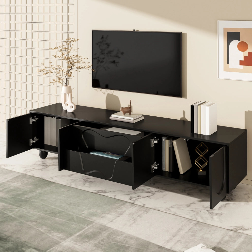 Mobile TV con 2 Ante e 2 Cassetti; Stile Minimalista; Soggiorno; 180??40??42 cm; in Pannello Truciolare; Nero
