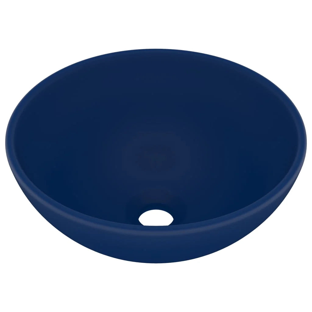 Lavabo rotondo di lusso per bagno lavabo da appoggio lavabo interno per cabina cosmetica 32,5 x 14 cm ceramica blu scuro opaco 02_0002710