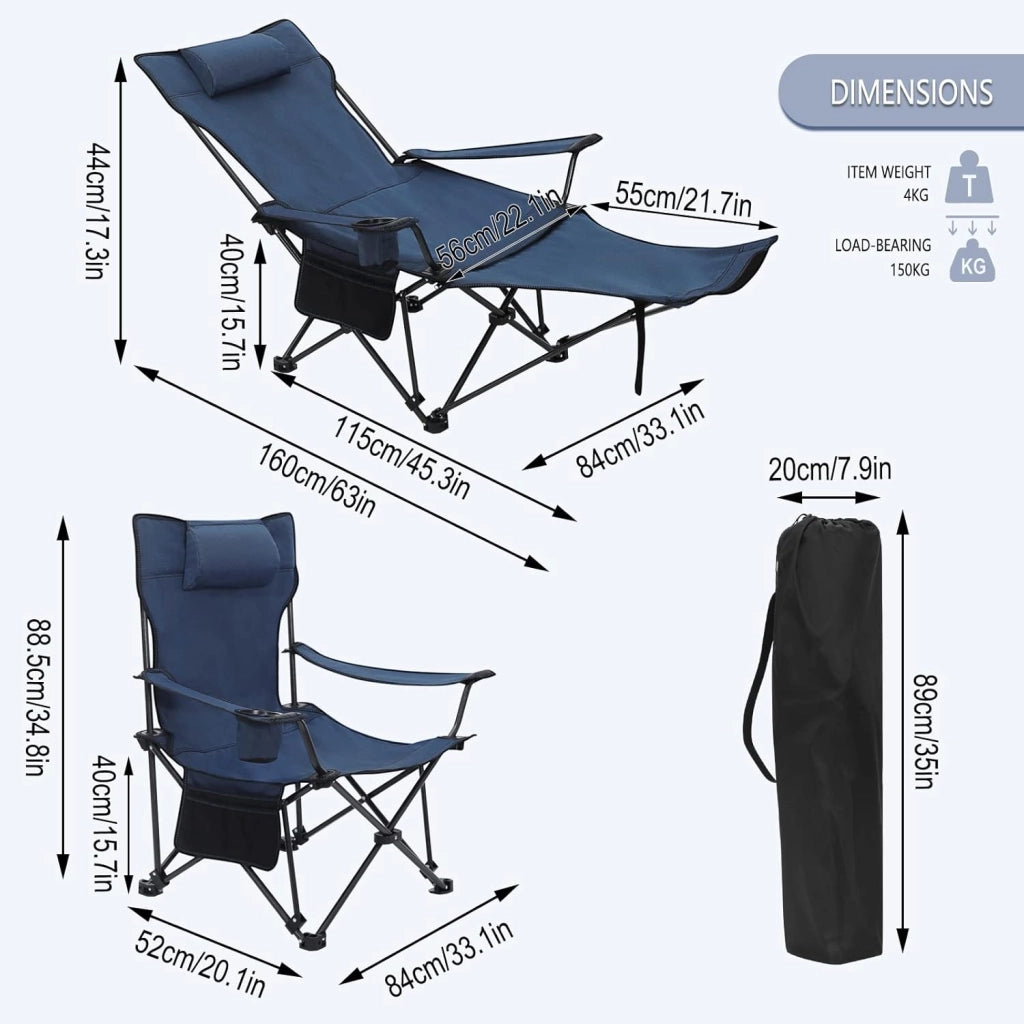 Set di 2 Sedie da Campeggio Sedie Pieghevoli Portatile Leggero, Sedia Pieghevole per esterni per Giardino, Pesca, Picnic, Blu