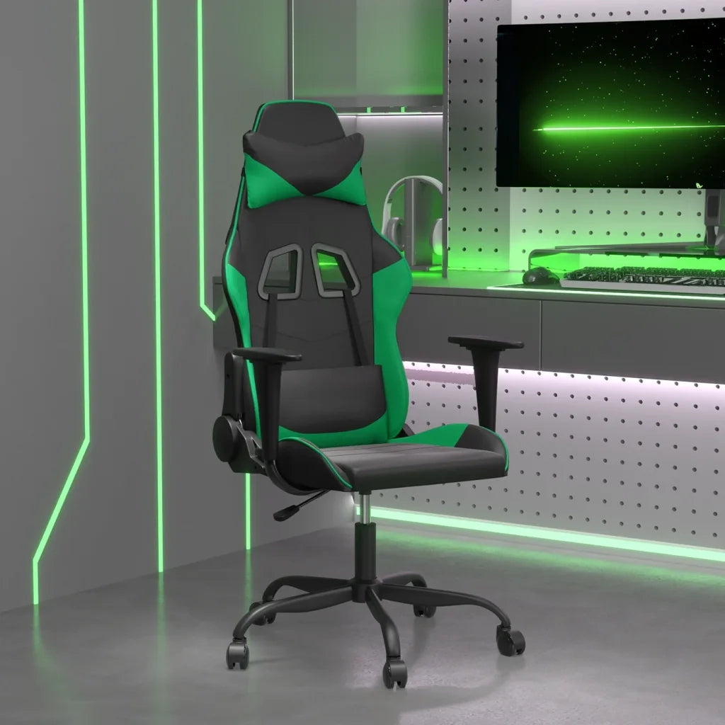 Sedia da Gaming | Sedia da e-sports Massaggiante Nero e Verde in Similpelle