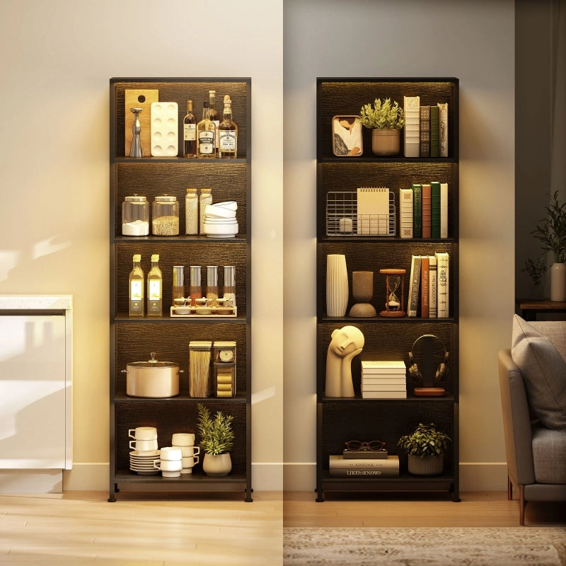 LIBRERIA 60x30x179 cm 5 Ripiani Nero con LED a 7 colori