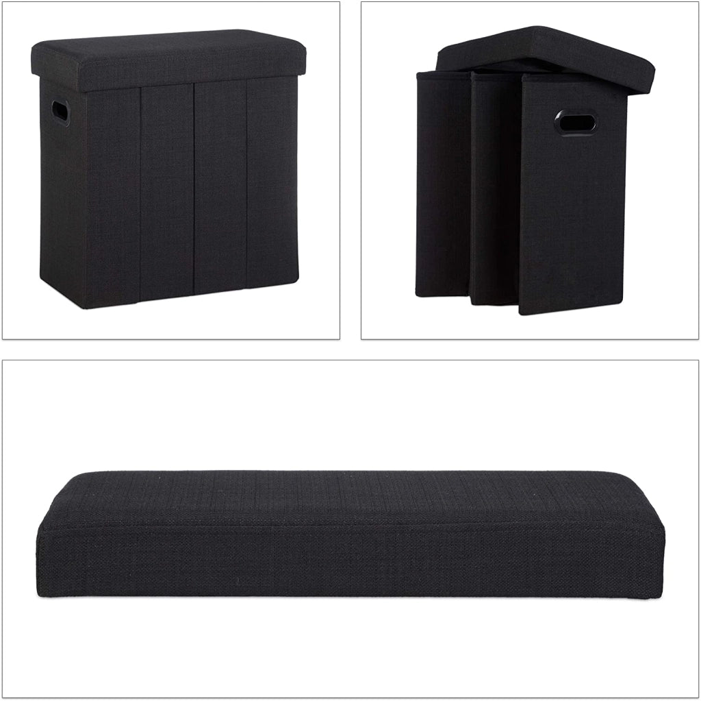 Sgabello panca panca pouf portaoggetti pieghevole 50 litri nero 13_0002776_2
